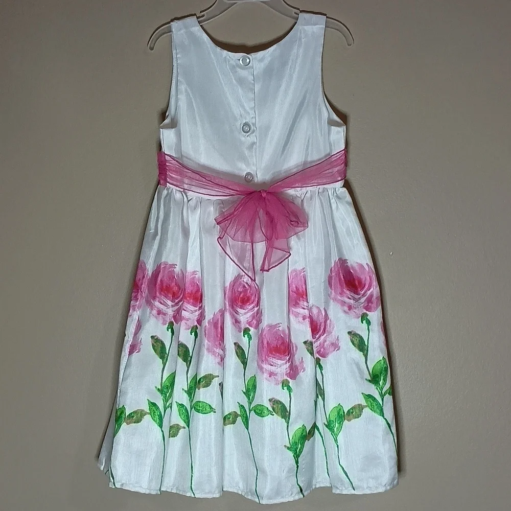 Holiday Editions White Dress with Pink and Green Floral Design
